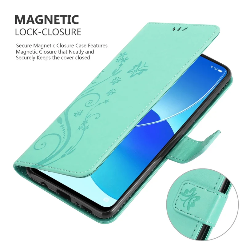 Cadorabo Hülle kompatibel mit Oppo Reno6 5G Schutzhülle im Blumen Design mit Magnetverschluss, Standfunktion und Kartenfächern