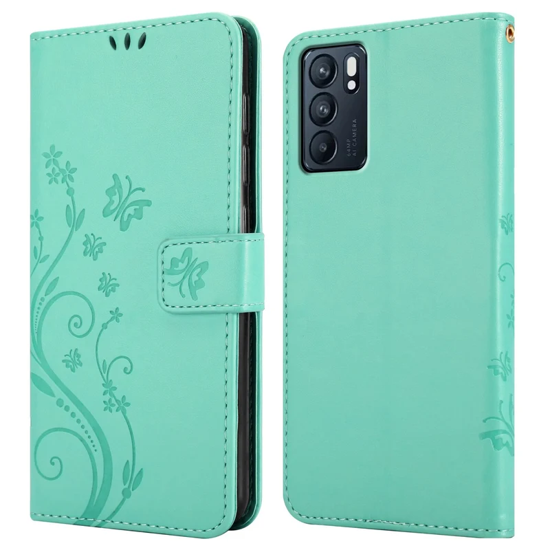 Cadorabo Hülle kompatibel mit Oppo Reno6 5G Schutzhülle im Blumen Design mit Magnetverschluss, Standfunktion und Kartenfächern