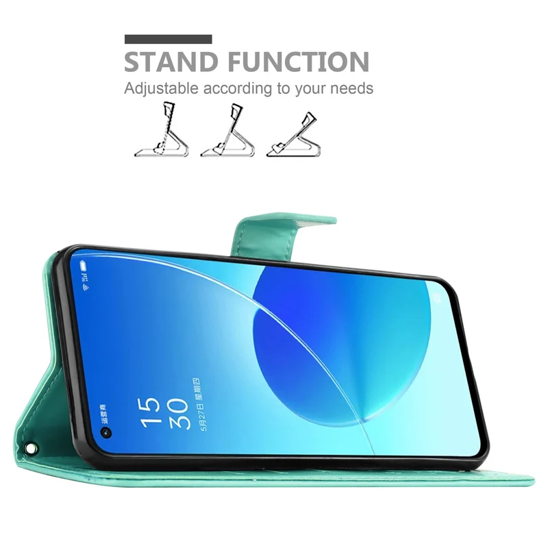 Cadorabo Hülle kompatibel mit Oppo Reno6 5G Schutzhülle im Blumen Design mit Magnetverschluss, Standfunktion und Kartenfächern