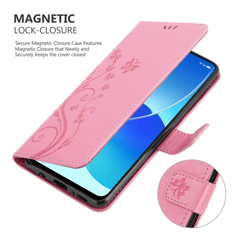Cadorabo Hülle kompatibel mit Oppo Reno6 5G Schutzhülle im Blumen Design mit Magnetverschluss, Standfunktion und Kartenfächern
