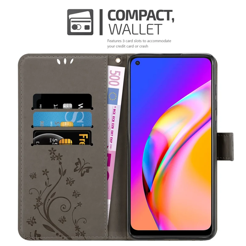 Cadorabo Hülle kompatibel mit Oppo A94 5G Schutzhülle im Blumen Design mit Magnetverschluss, Standfunktion und Kartenfächern