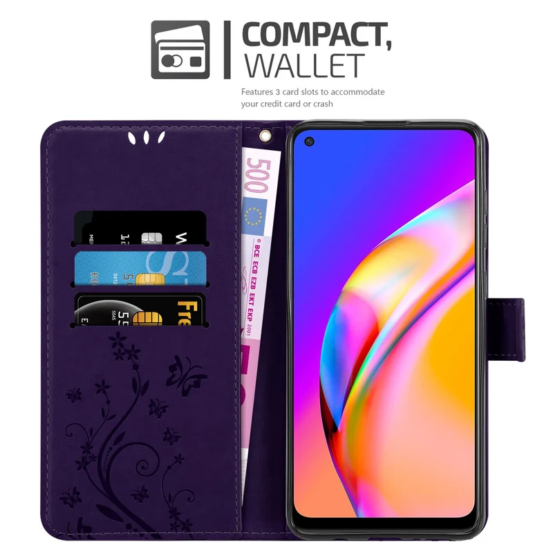 Cadorabo Hülle kompatibel mit Oppo A94 5G Schutzhülle im Blumen Design mit Magnetverschluss, Standfunktion und Kartenfächern