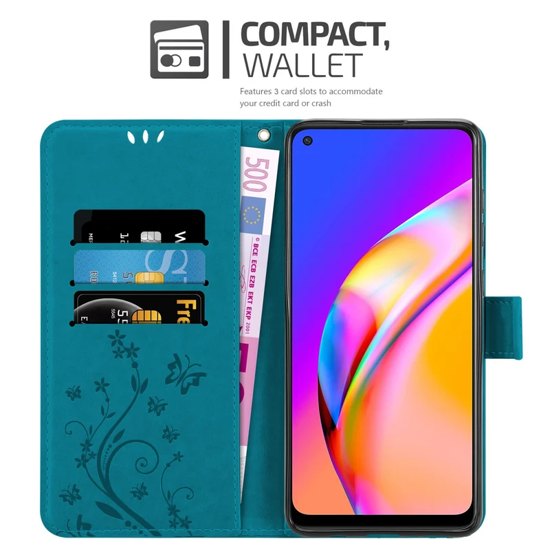 Cadorabo Hülle kompatibel mit Oppo A94 5G Schutzhülle im Blumen Design mit Magnetverschluss, Standfunktion und Kartenfächern