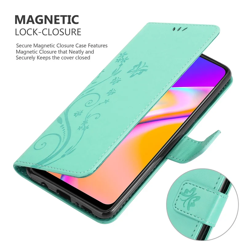 Cadorabo Hülle kompatibel mit Oppo A94 5G Schutzhülle im Blumen Design mit Magnetverschluss, Standfunktion und Kartenfächern