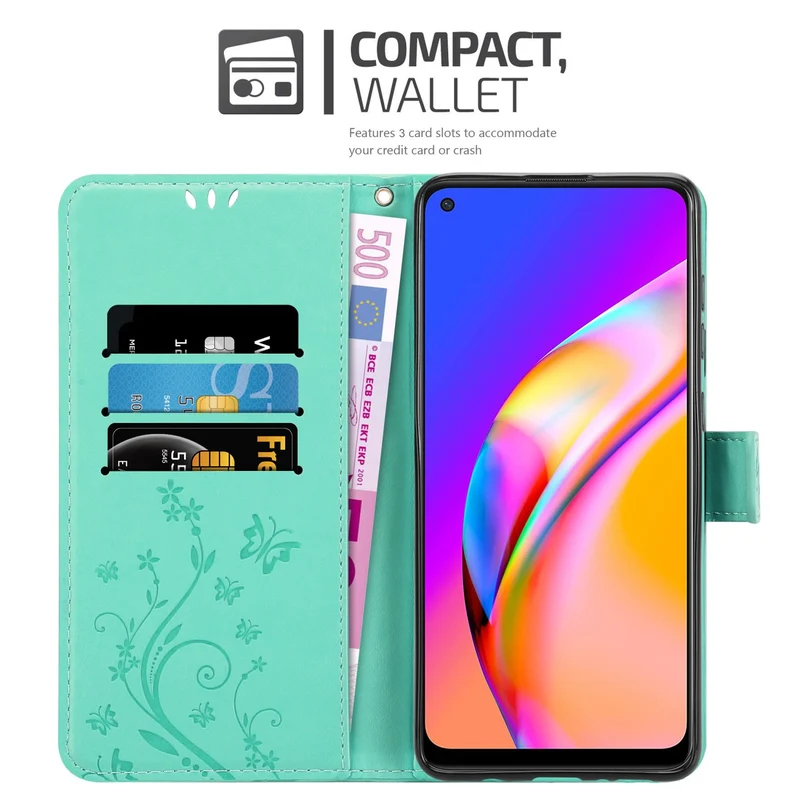 Cadorabo Hülle kompatibel mit Oppo A94 5G Schutzhülle im Blumen Design mit Magnetverschluss, Standfunktion und Kartenfächern