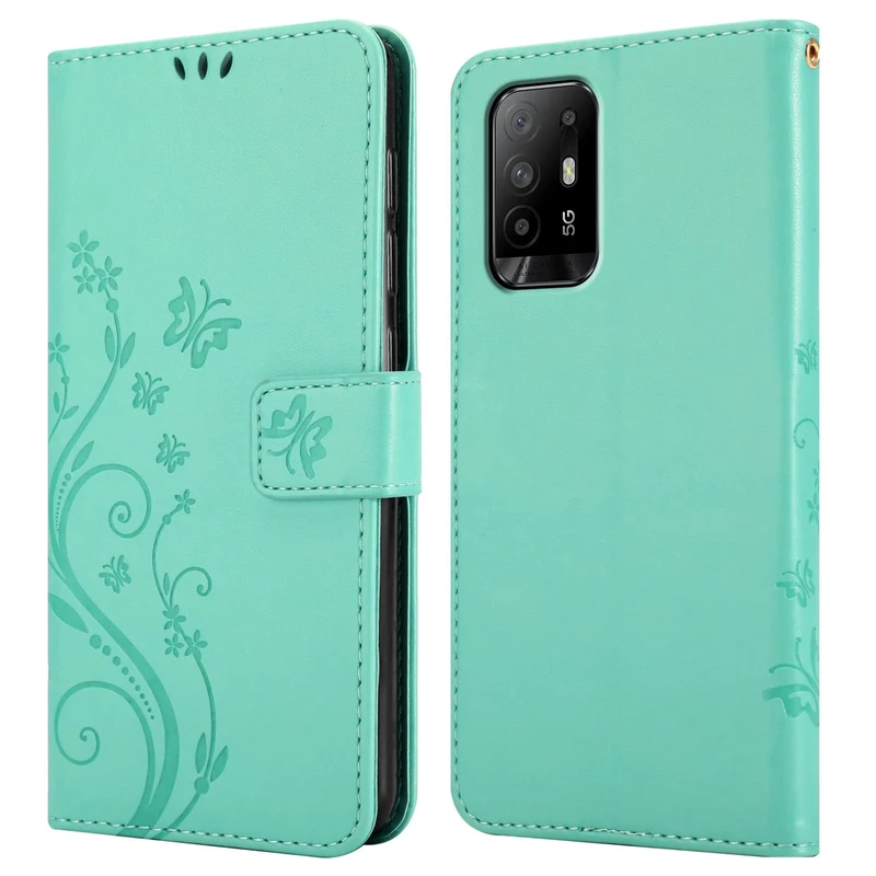 Cadorabo Hülle kompatibel mit Oppo A94 5G Schutzhülle im Blumen Design mit Magnetverschluss, Standfunktion und Kartenfächern