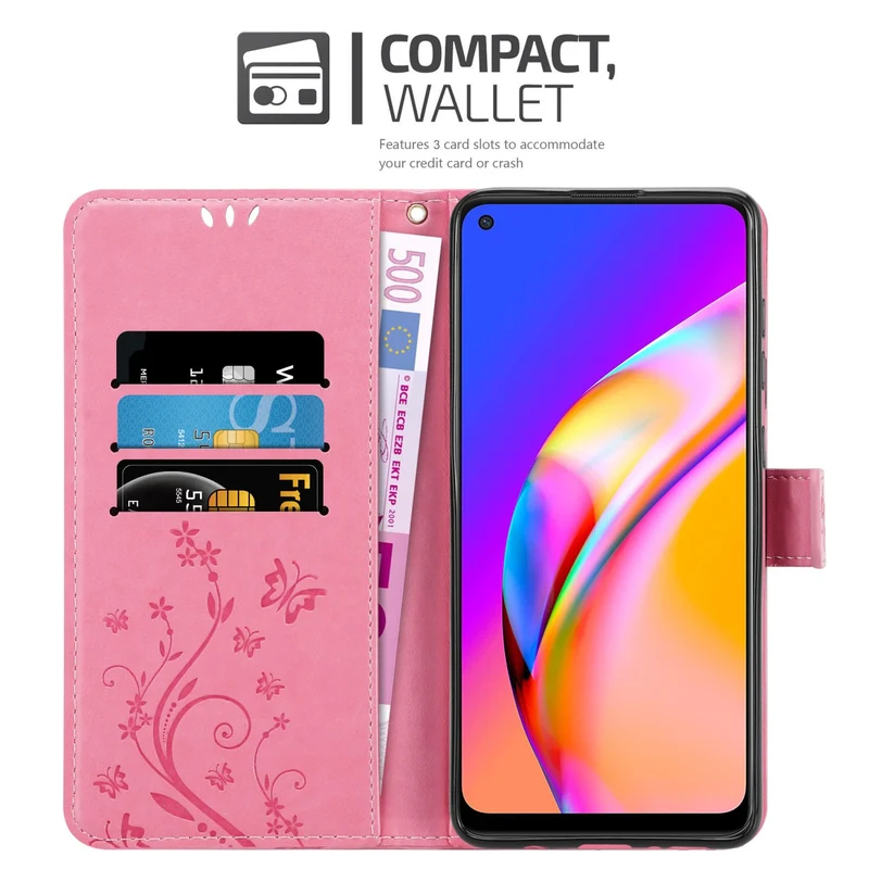 Cadorabo Hülle kompatibel mit Oppo A94 5G Schutzhülle im Blumen Design mit Magnetverschluss, Standfunktion und Kartenfächern