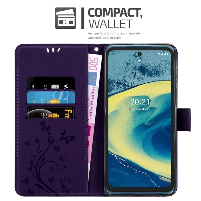 Cadorabo Hülle kompatibel mit Nokia XR20 Schutzhülle im Blumen Design mit Magnetverschluss, Standfunktion und Kartenfächern