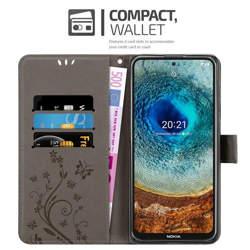 Cadorabo Hülle kompatibel mit Nokia X10 / X20 Schutzhülle im Blumen Design mit Magnetverschluss, Standfunktion und Kartenfächern