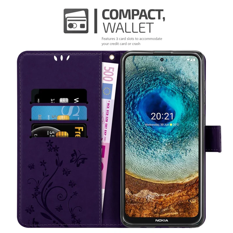 Cadorabo Hülle kompatibel mit Nokia X10 / X20 Schutzhülle im Blumen Design mit Magnetverschluss, Standfunktion und Kartenfächern