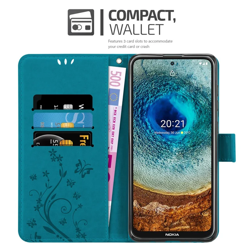 Cadorabo Hülle kompatibel mit Nokia X10 / X20 Schutzhülle im Blumen Design mit Magnetverschluss, Standfunktion und Kartenfächern