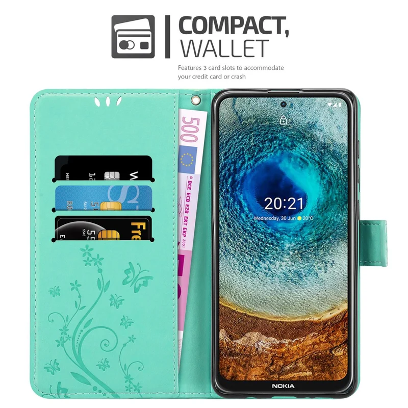 Cadorabo Hülle kompatibel mit Nokia X10 / X20 Schutzhülle im Blumen Design mit Magnetverschluss, Standfunktion und Kartenfächern
