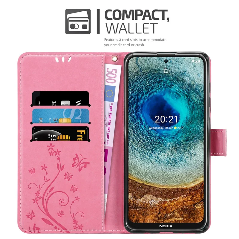 Cadorabo Hülle kompatibel mit Nokia X10 / X20 Schutzhülle im Blumen Design mit Magnetverschluss, Standfunktion und Kartenfächern