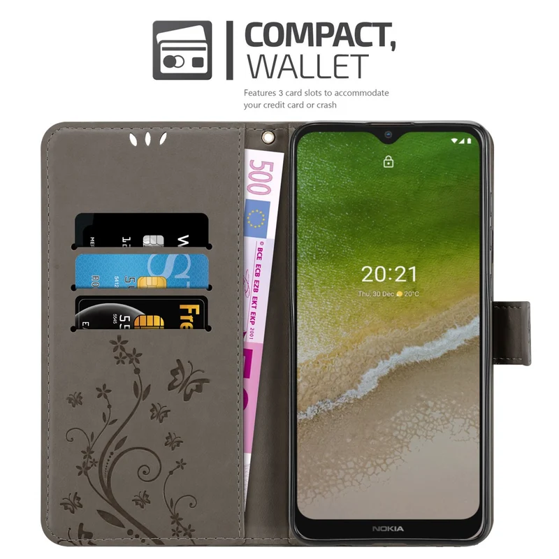 Cadorabo Hülle kompatibel mit Nokia G50 5G Schutzhülle im Blumen Design mit Magnetverschluss, Standfunktion und Kartenfächern