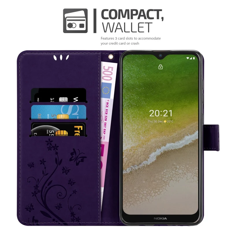 Cadorabo Hülle kompatibel mit Nokia G50 5G Schutzhülle im Blumen Design mit Magnetverschluss, Standfunktion und Kartenfächern