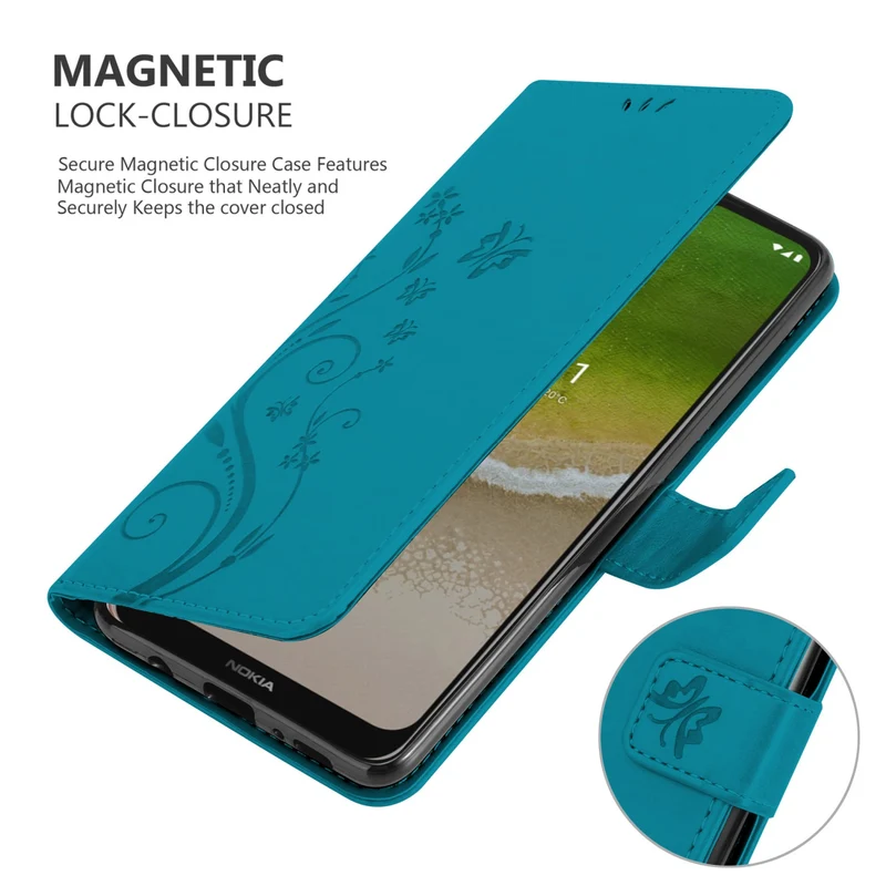 Cadorabo Hülle kompatibel mit Nokia G50 5G Schutzhülle im Blumen Design mit Magnetverschluss, Standfunktion und Kartenfächern