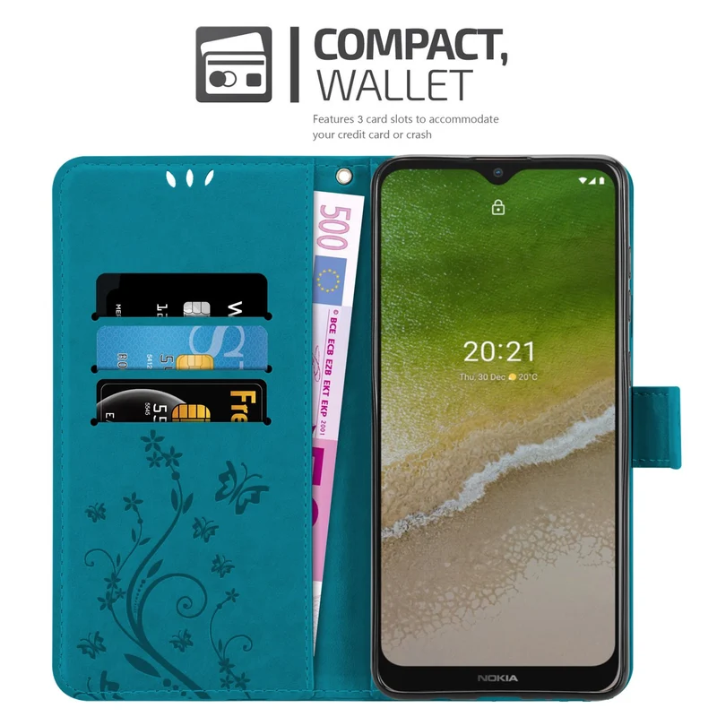 Cadorabo Hülle kompatibel mit Nokia G50 5G Schutzhülle im Blumen Design mit Magnetverschluss, Standfunktion und Kartenfächern