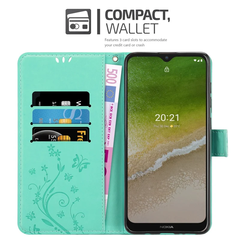 Cadorabo Hülle kompatibel mit Nokia G50 5G Schutzhülle im Blumen Design mit Magnetverschluss, Standfunktion und Kartenfächern