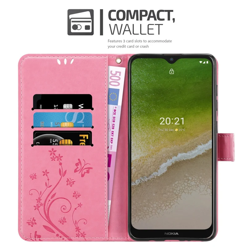Cadorabo Hülle kompatibel mit Nokia G50 5G Schutzhülle im Blumen Design mit Magnetverschluss, Standfunktion und Kartenfächern