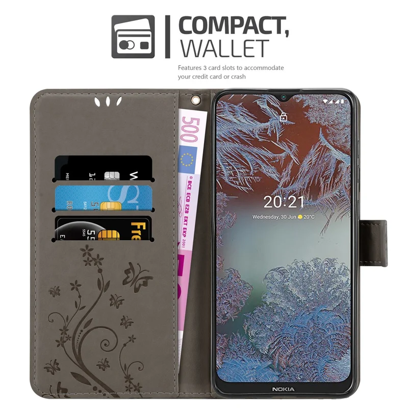 Cadorabo Hülle kompatibel mit Nokia G10 / G20 Schutzhülle im Blumen Design mit Magnetverschluss, Standfunktion und Kartenfächern