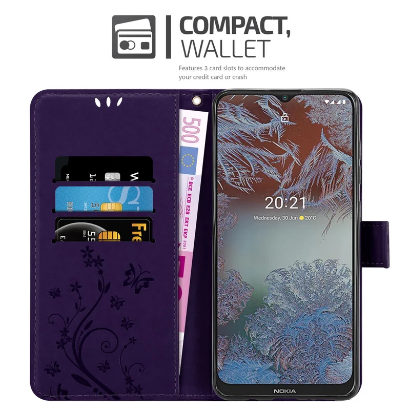 Cadorabo Hülle kompatibel mit Nokia G10 / G20 Schutzhülle im Blumen Design mit Magnetverschluss, Standfunktion und Kartenfächern