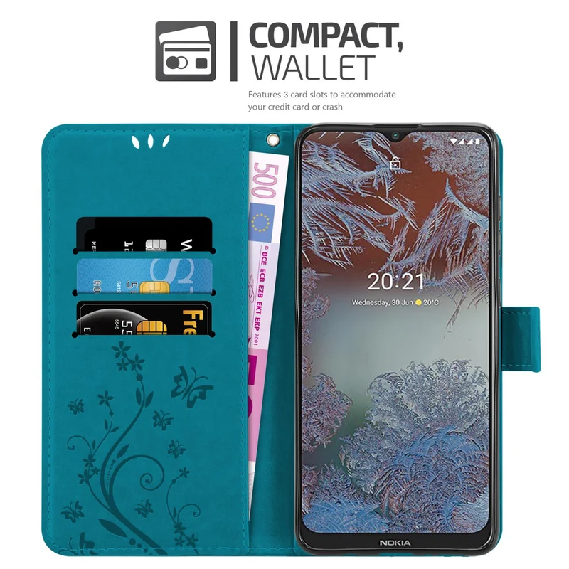 Cadorabo Hülle kompatibel mit Nokia G10 / G20 Schutzhülle im Blumen Design mit Magnetverschluss, Standfunktion und Kartenfächern
