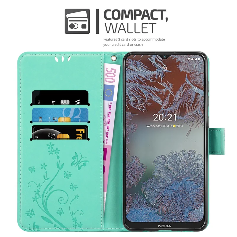 Cadorabo Hülle kompatibel mit Nokia G10 / G20 Schutzhülle im Blumen Design mit Magnetverschluss, Standfunktion und Kartenfächern