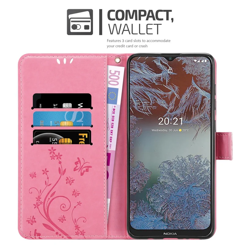 Cadorabo Hülle kompatibel mit Nokia G10 / G20 Schutzhülle im Blumen Design mit Magnetverschluss, Standfunktion und Kartenfächern