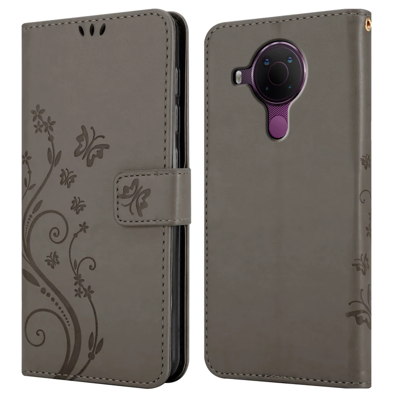 Cadorabo Hülle kompatibel mit Nokia 5,4 Schutzhülle im Blumen Design mit Magnetverschluss, Standfunktion und Kartenfächern