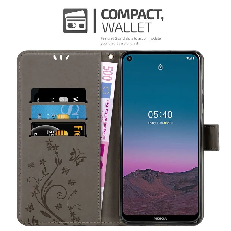 Cadorabo Hülle kompatibel mit Nokia 5,4 Schutzhülle im Blumen Design mit Magnetverschluss, Standfunktion und Kartenfächern