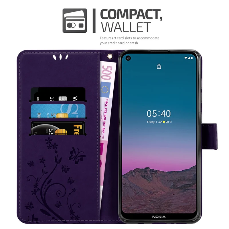Cadorabo Hülle kompatibel mit Nokia 5,4 Schutzhülle im Blumen Design mit Magnetverschluss, Standfunktion und Kartenfächern