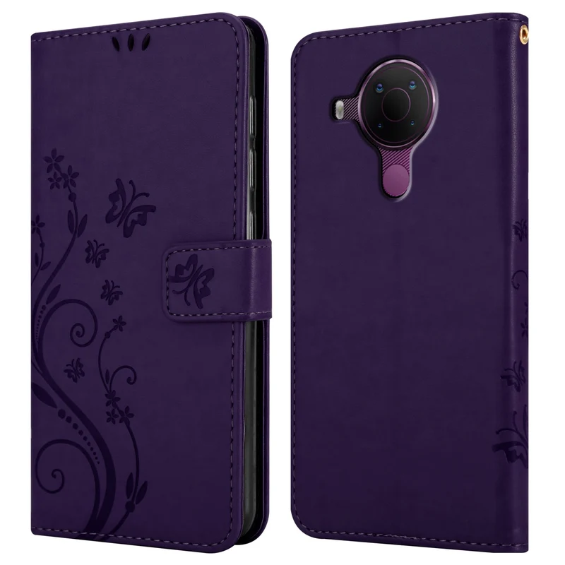 Cadorabo Hülle kompatibel mit Nokia 5,4 Schutzhülle im Blumen Design mit Magnetverschluss, Standfunktion und Kartenfächern