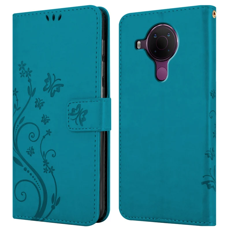 Cadorabo Hülle kompatibel mit Nokia 5,4 Schutzhülle im Blumen Design mit Magnetverschluss, Standfunktion und Kartenfächern