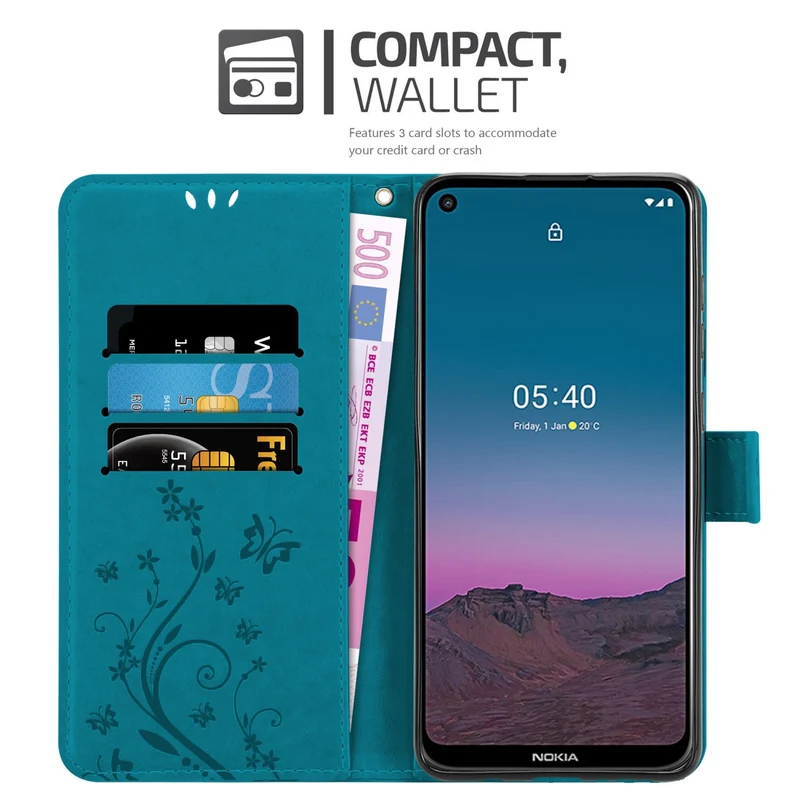 Cadorabo Hülle kompatibel mit Nokia 5,4 Schutzhülle im Blumen Design mit Magnetverschluss, Standfunktion und Kartenfächern