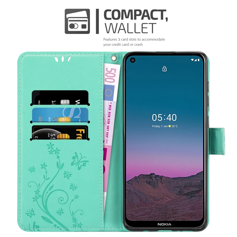 Cadorabo Hülle kompatibel mit Nokia 5,4 Schutzhülle im Blumen Design mit Magnetverschluss, Standfunktion und Kartenfächern