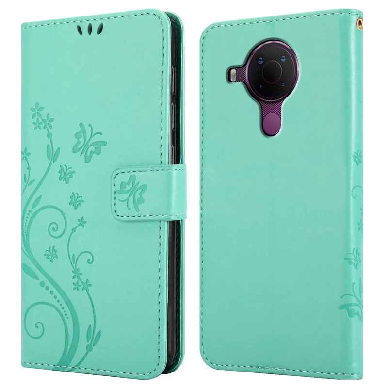 Cadorabo Hülle kompatibel mit Nokia 5,4 Schutzhülle im Blumen Design mit Magnetverschluss, Standfunktion und Kartenfächern