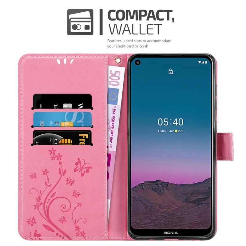 Cadorabo Hülle kompatibel mit Nokia 5,4 Schutzhülle im Blumen Design mit Magnetverschluss, Standfunktion und Kartenfächern