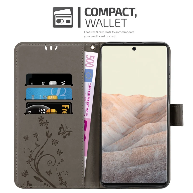 Cadorabo Hülle kompatibel mit Google PIXEL 6 PRO Schutzhülle im Blumen Design mit Magnetverschluss, Standfunktion und Kartenfächern