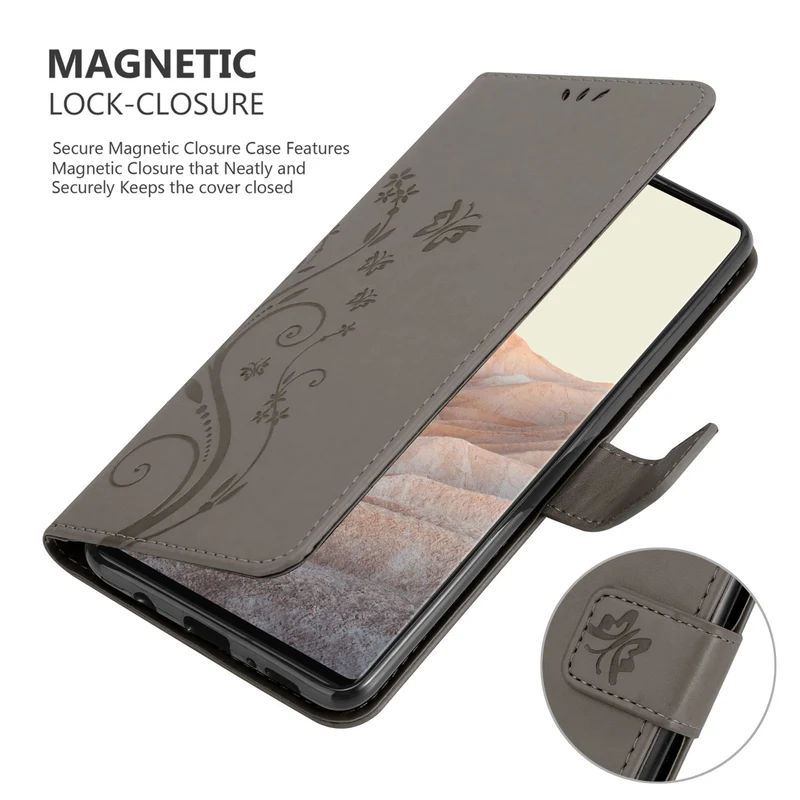 Cadorabo Hülle kompatibel mit Google PIXEL 6 PRO Schutzhülle im Blumen Design mit Magnetverschluss, Standfunktion und Kartenfächern