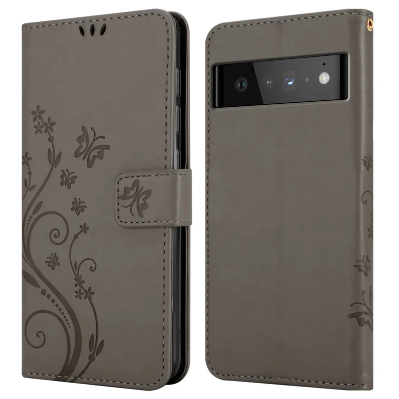 Cadorabo Hülle kompatibel mit Google PIXEL 6 PRO Schutzhülle im Blumen Design mit Magnetverschluss, Standfunktion und Kartenfächern
