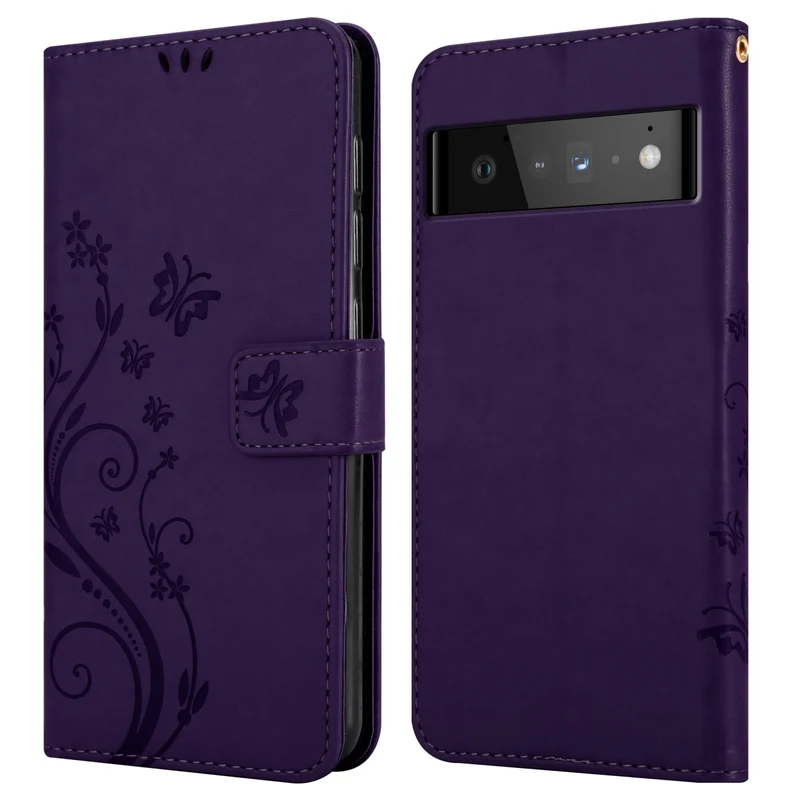 Cadorabo Hülle kompatibel mit Google PIXEL 6 PRO Schutzhülle im Blumen Design mit Magnetverschluss, Standfunktion und Kartenfächern