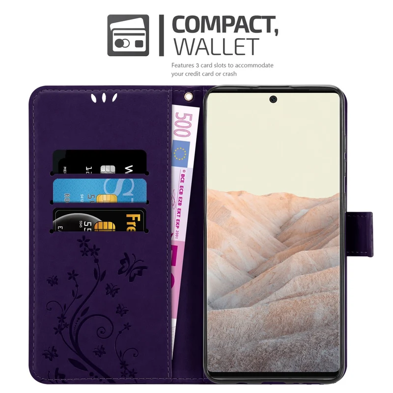 Cadorabo Hülle kompatibel mit Google PIXEL 6 PRO Schutzhülle im Blumen Design mit Magnetverschluss, Standfunktion und Kartenfächern