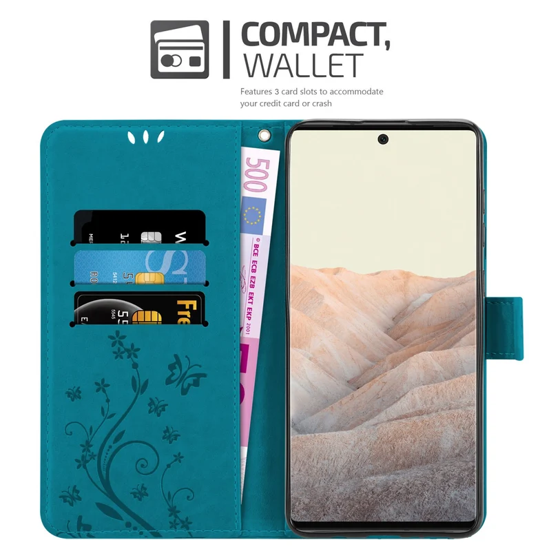 Cadorabo Hülle kompatibel mit Google PIXEL 6 PRO Schutzhülle im Blumen Design mit Magnetverschluss, Standfunktion und Kartenfächern