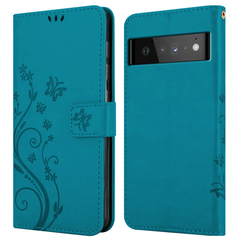 Cadorabo Hülle kompatibel mit Google PIXEL 6 PRO Schutzhülle im Blumen Design mit Magnetverschluss, Standfunktion und Kartenfächern