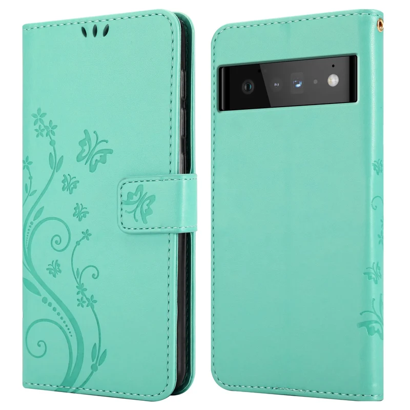 Cadorabo Hülle kompatibel mit Google PIXEL 6 PRO Schutzhülle im Blumen Design mit Magnetverschluss, Standfunktion und Kartenfächern
