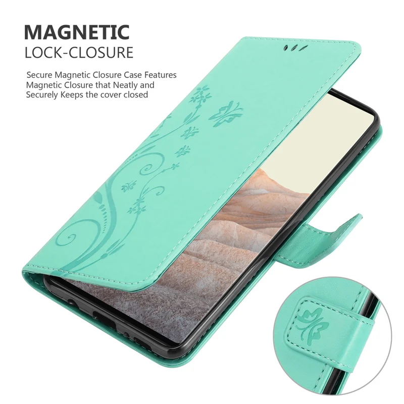 Cadorabo Hülle kompatibel mit Google PIXEL 6 PRO Schutzhülle im Blumen Design mit Magnetverschluss, Standfunktion und Kartenfächern