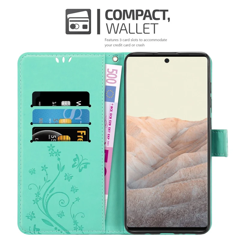 Cadorabo Hülle kompatibel mit Google PIXEL 6 PRO Schutzhülle im Blumen Design mit Magnetverschluss, Standfunktion und Kartenfächern