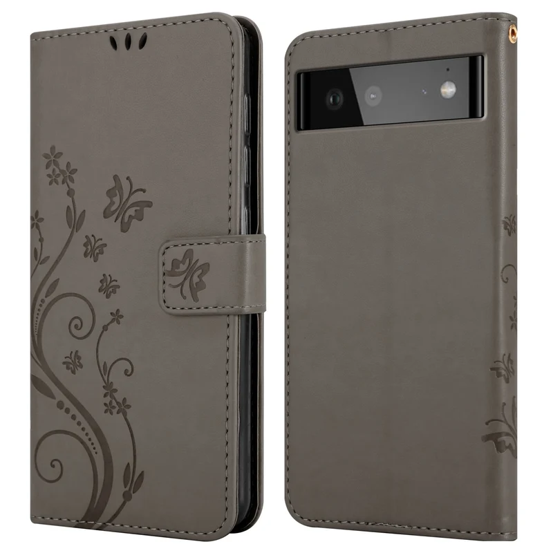 Cadorabo Hülle kompatibel mit Google PIXEL 6 Schutzhülle im Blumen Design mit Magnetverschluss, Standfunktion und Kartenfächern