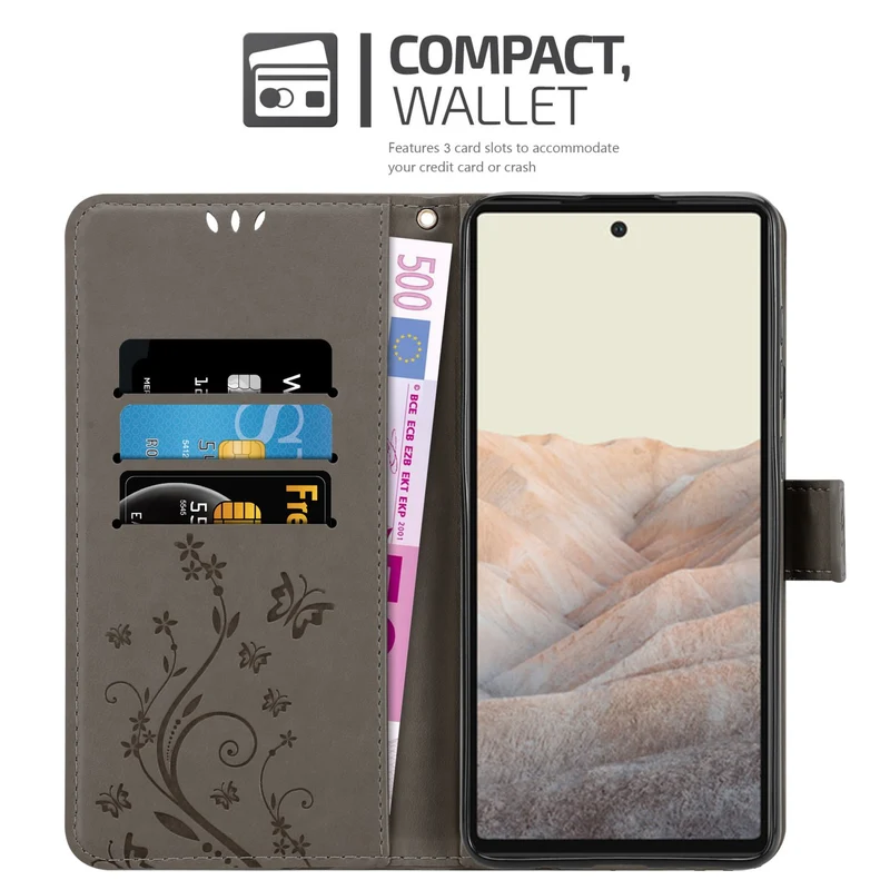 Cadorabo Hülle kompatibel mit Google PIXEL 6 Schutzhülle im Blumen Design mit Magnetverschluss, Standfunktion und Kartenfächern