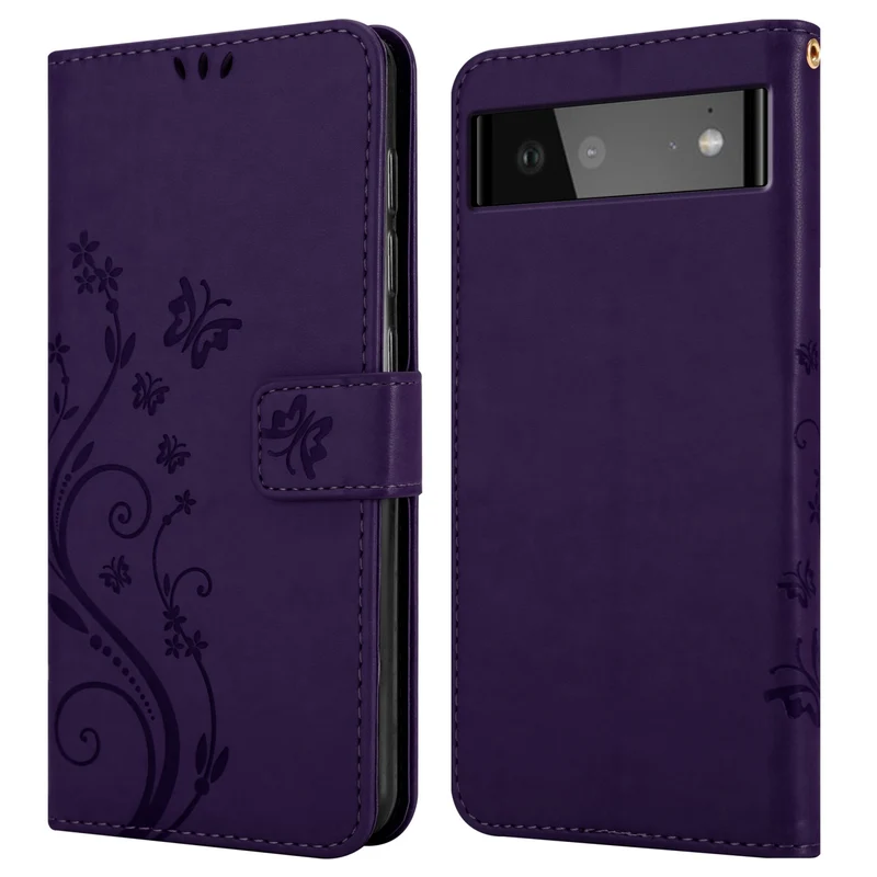 Cadorabo Hülle kompatibel mit Google PIXEL 6 Schutzhülle im Blumen Design mit Magnetverschluss, Standfunktion und Kartenfächern